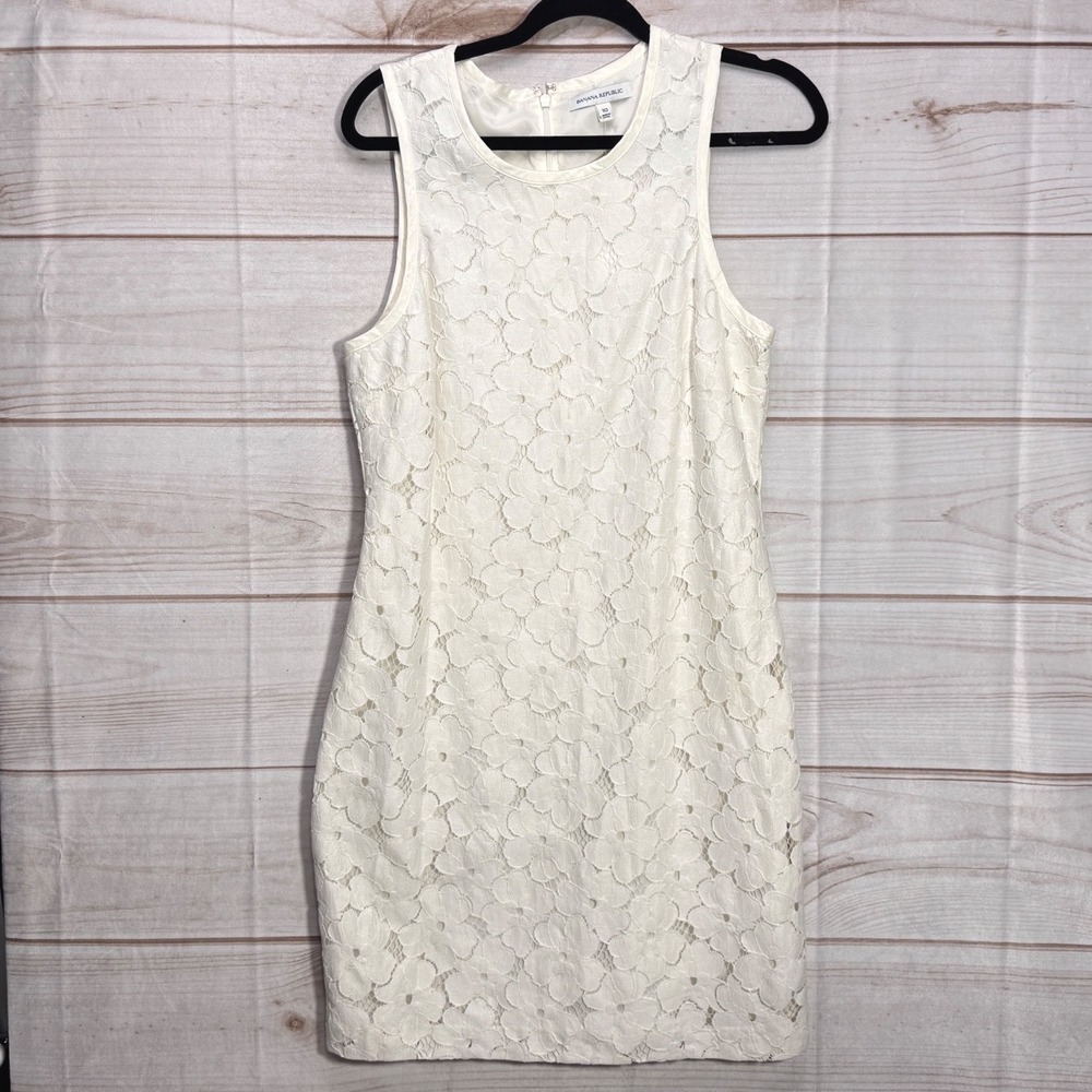 Banana Republic Ivory Floral Lace Sleeveless Sheath Dress 10 White 969344